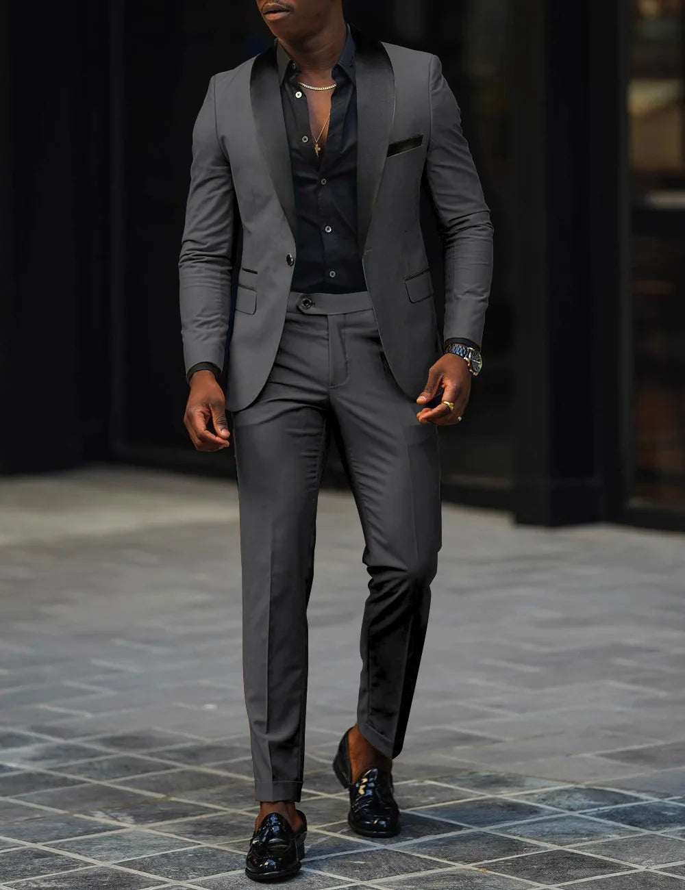 Men's New Fashion Two-piece, Slim-fit Side Slit Single-button Suit Jacket+trousers