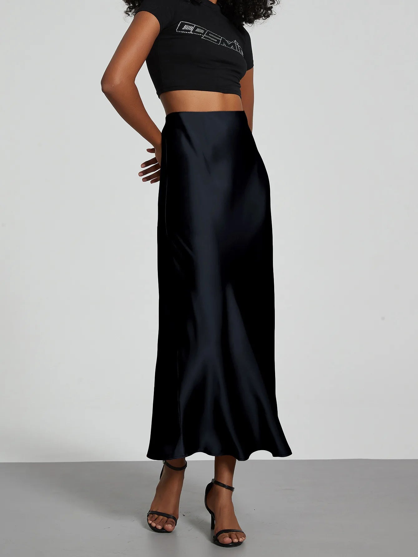 Elegant High Waist Long Satin Skirt