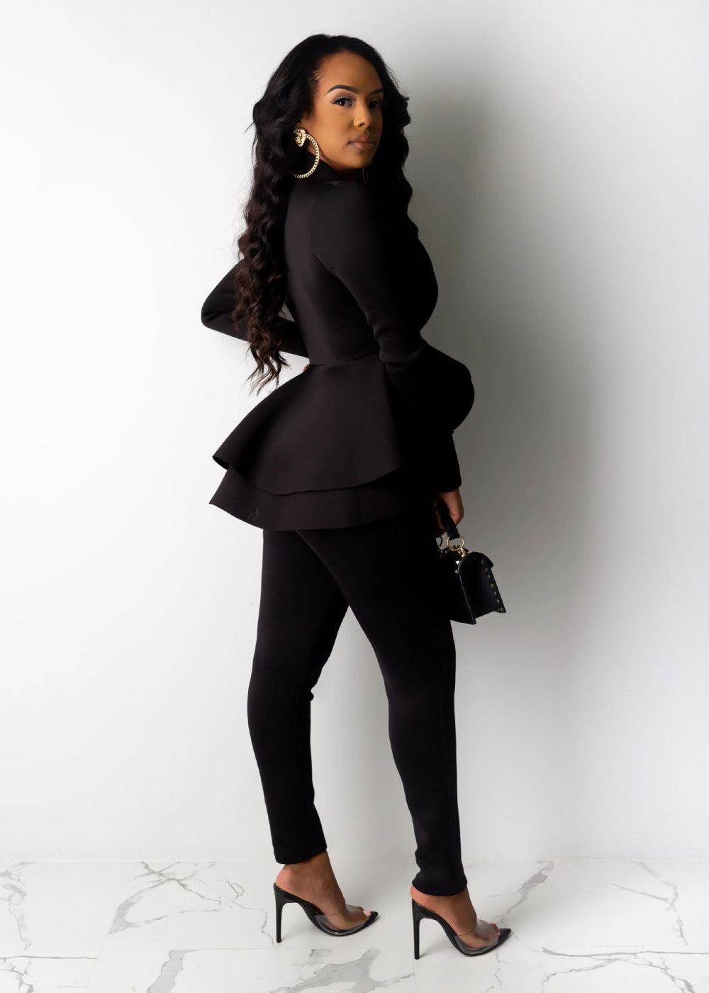 Full Sleeve Blazer Pencil Pants Two Piece Suit Set