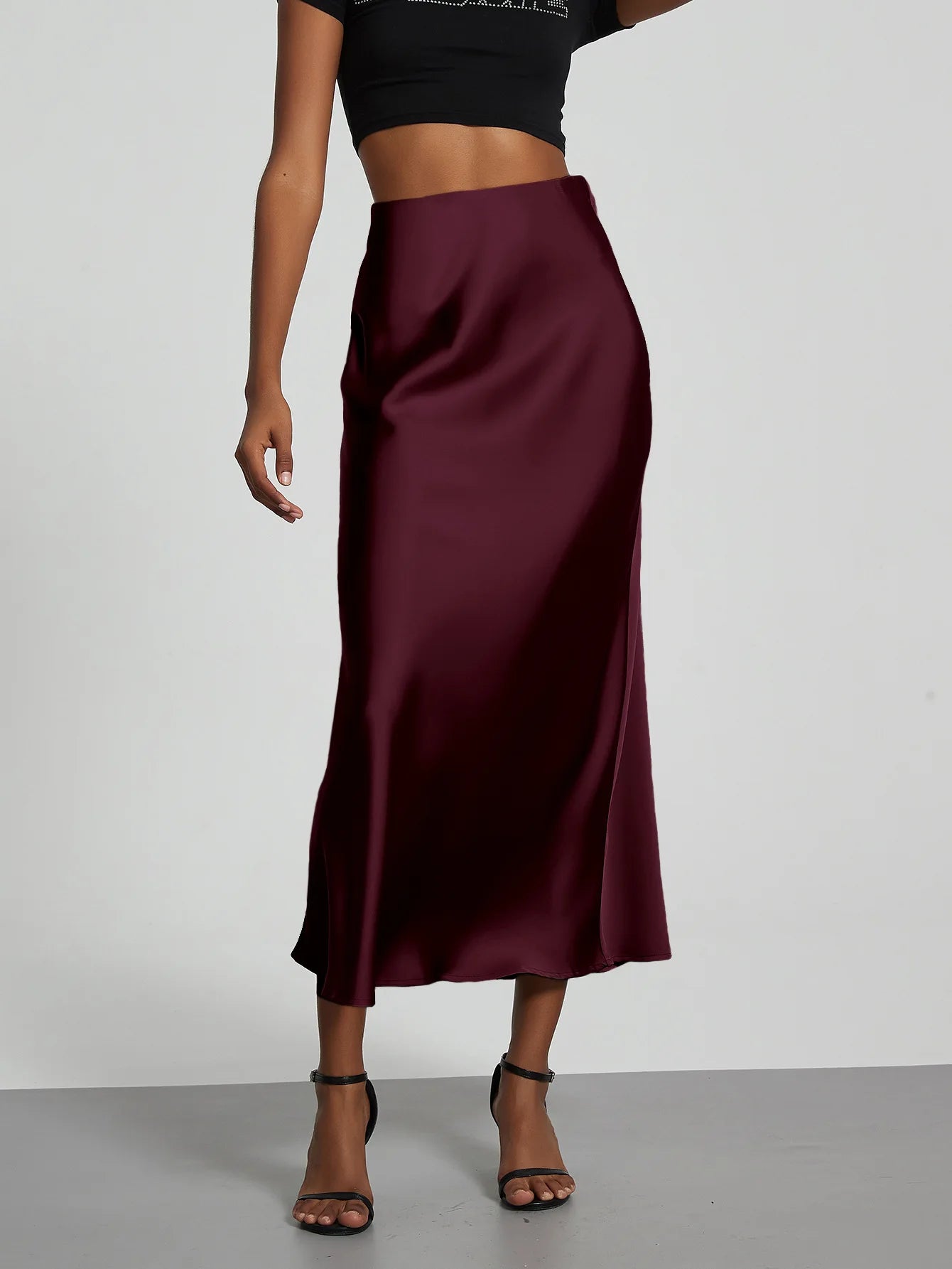 Elegant High Waist Long Satin Skirt