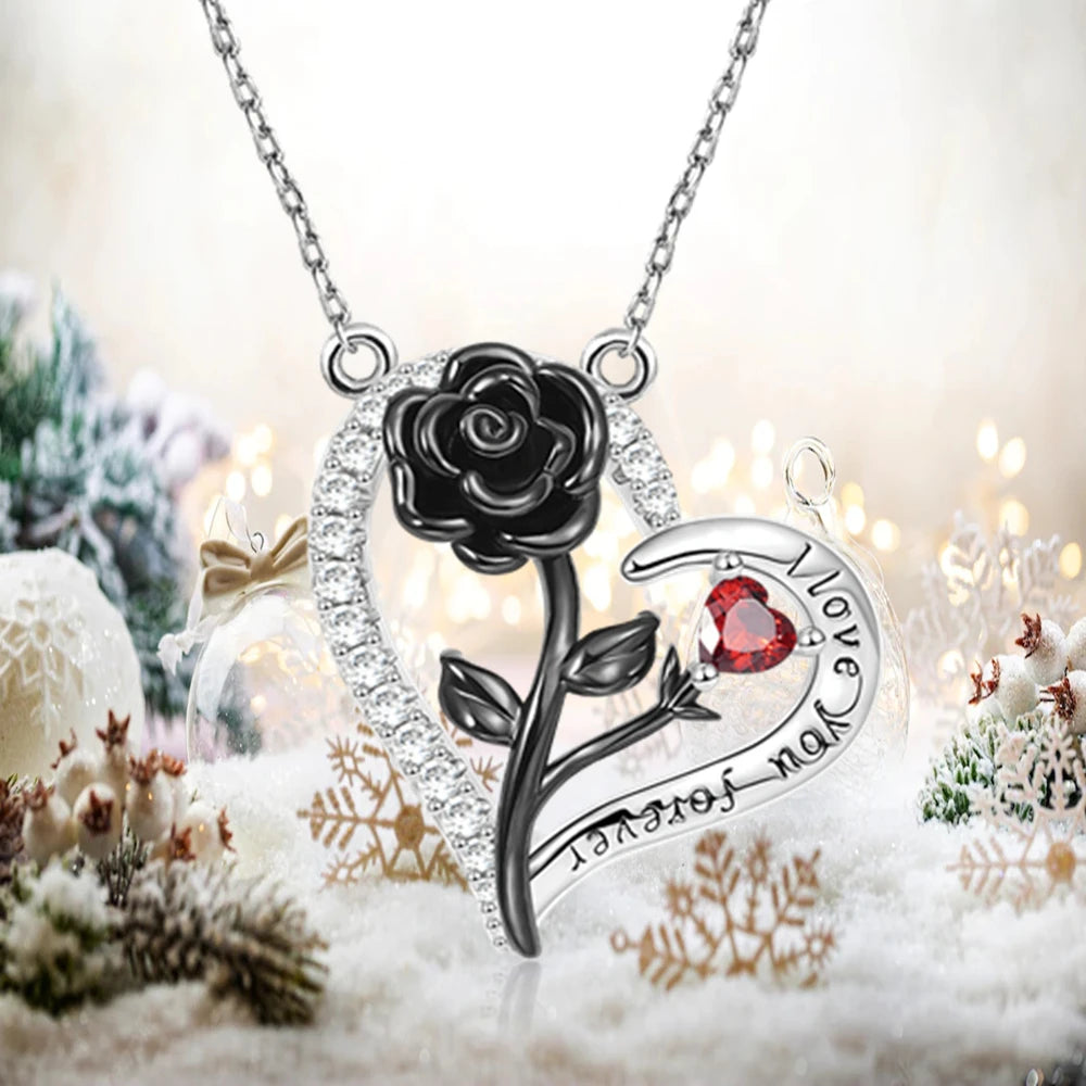 Heart Shaped Rose Pendant Necklace