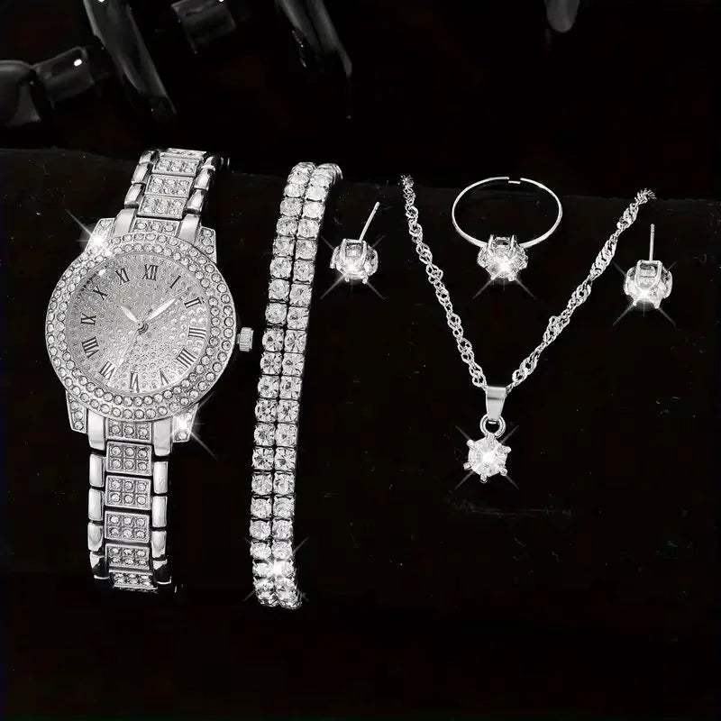 6pcs Elegant Crystal Quartz Wristwatch