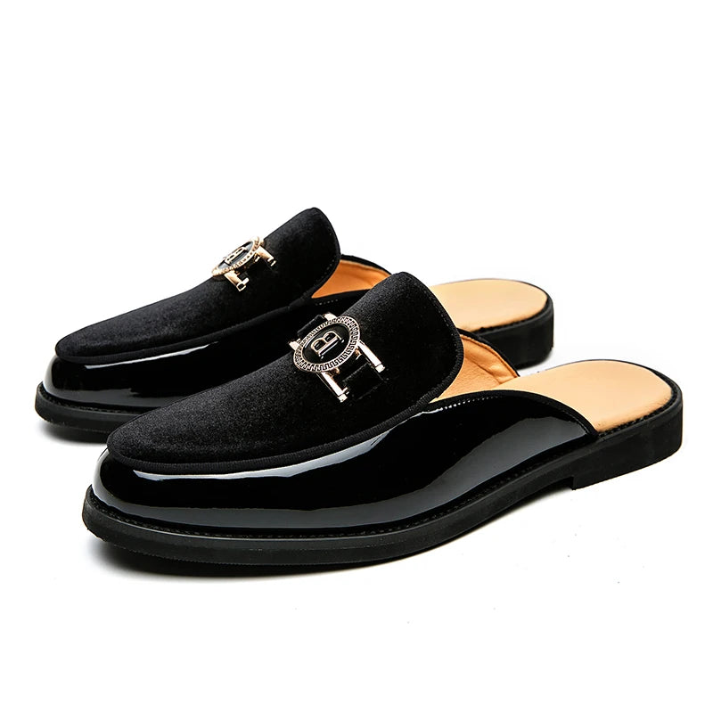 New Fashion Half Slippers Suede Patchwork Metal Buckle