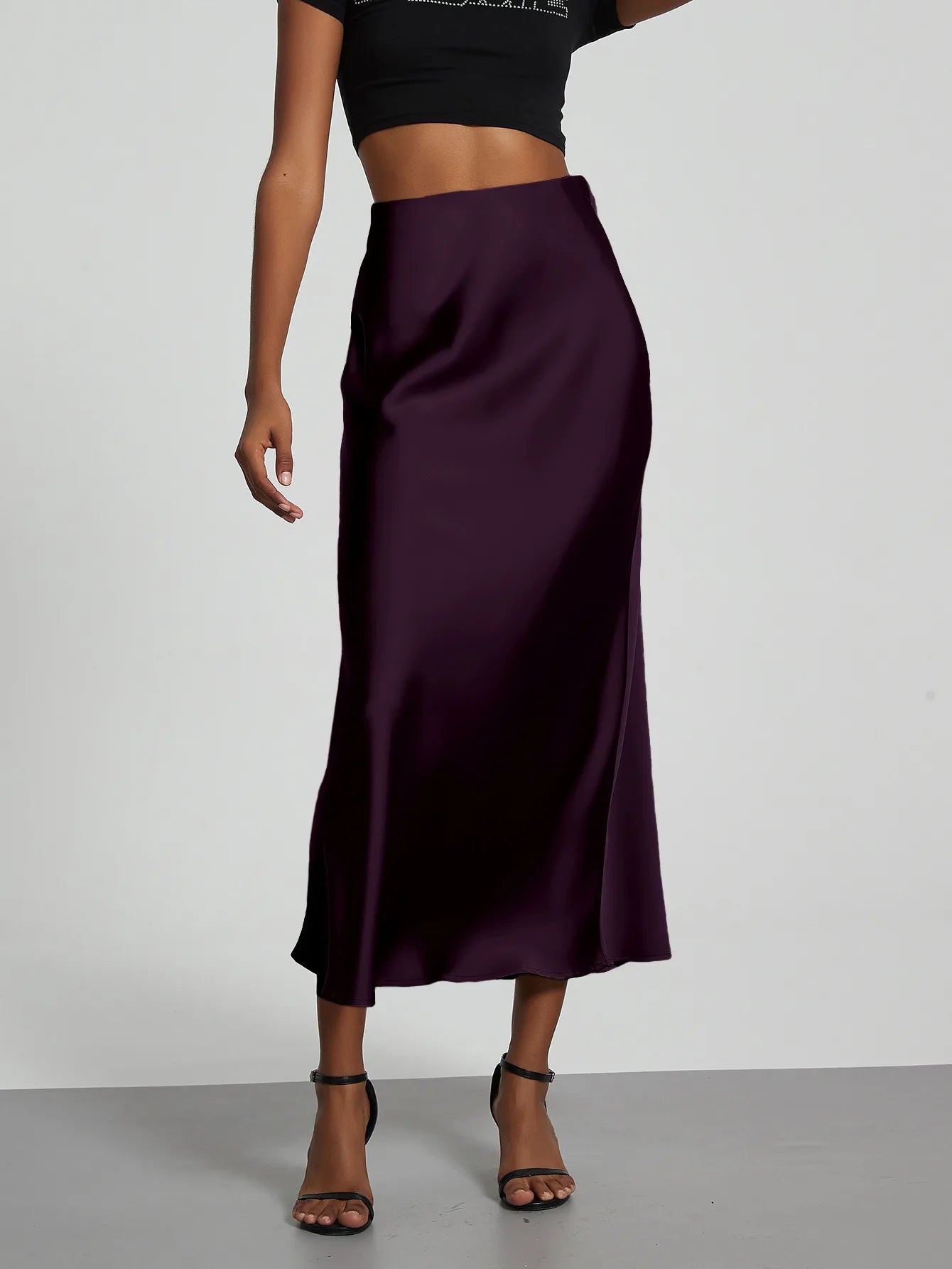 Elegant High Waist Long Satin Skirt