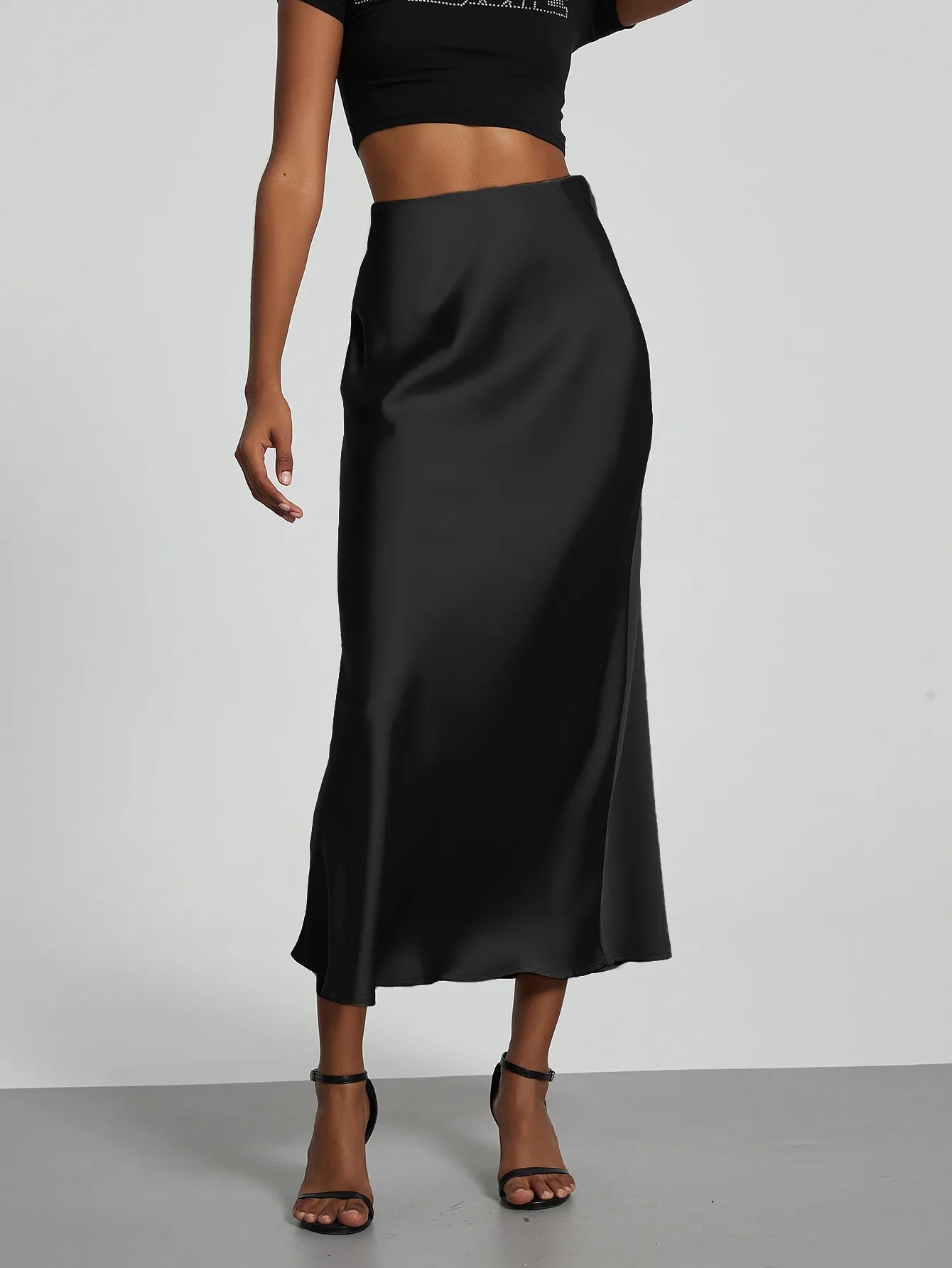 Elegant High Waist Long Satin Skirt