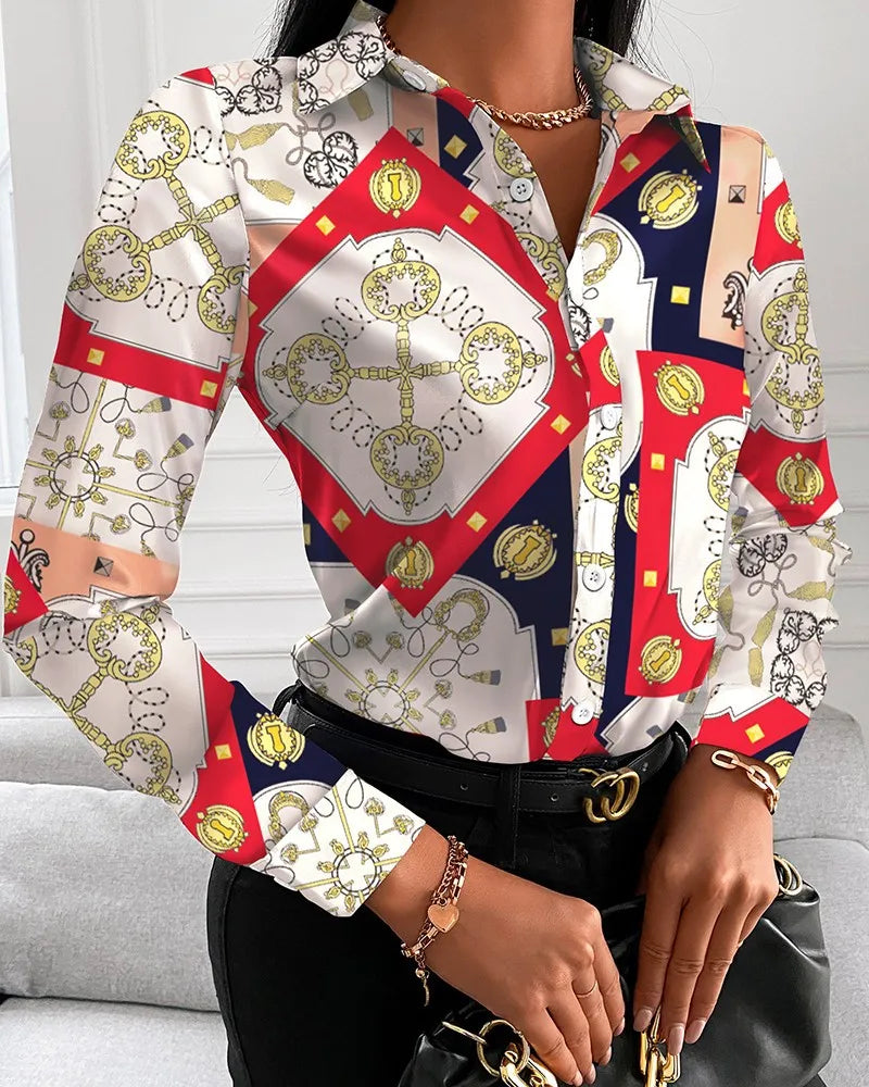 Turn-Down Collar Long-Sleeve Blouses
