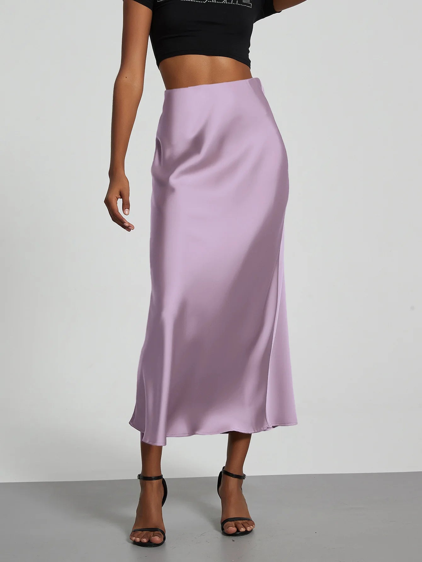 Elegant High Waist Long Satin Skirt
