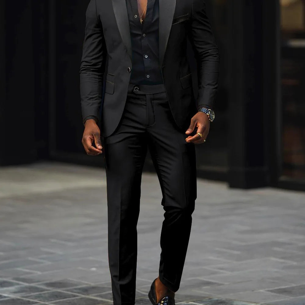 Men's New Fashion Two-piece, Slim-fit Side Slit Single-button Suit Jacket+trousers
