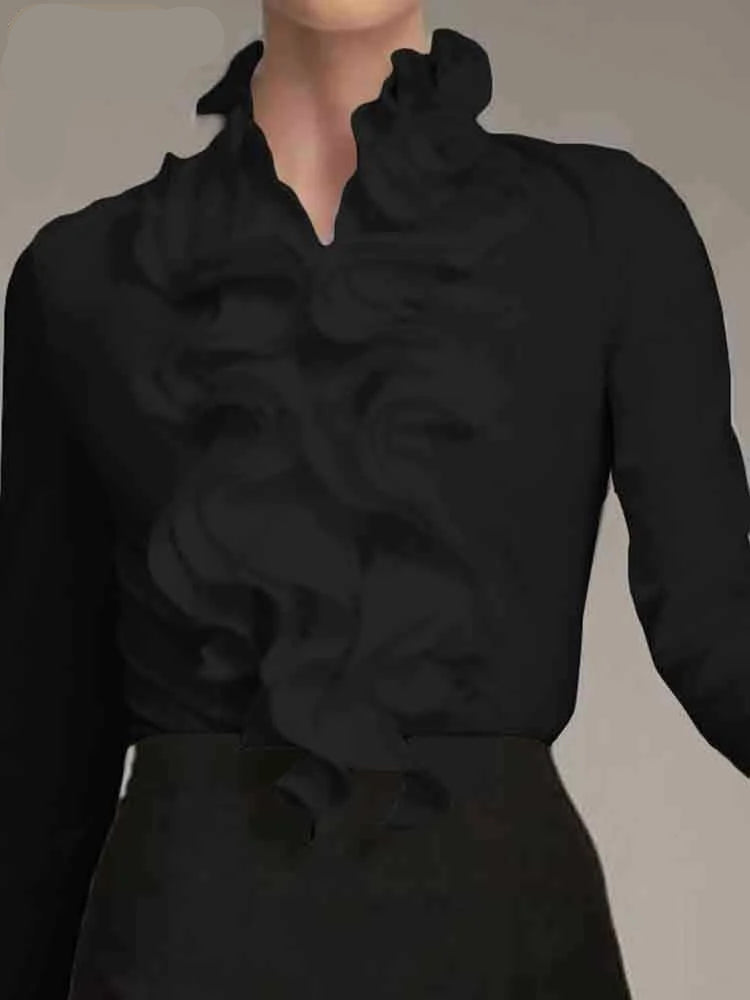 Elegant Long-Sleeved Ruffles  Blouse