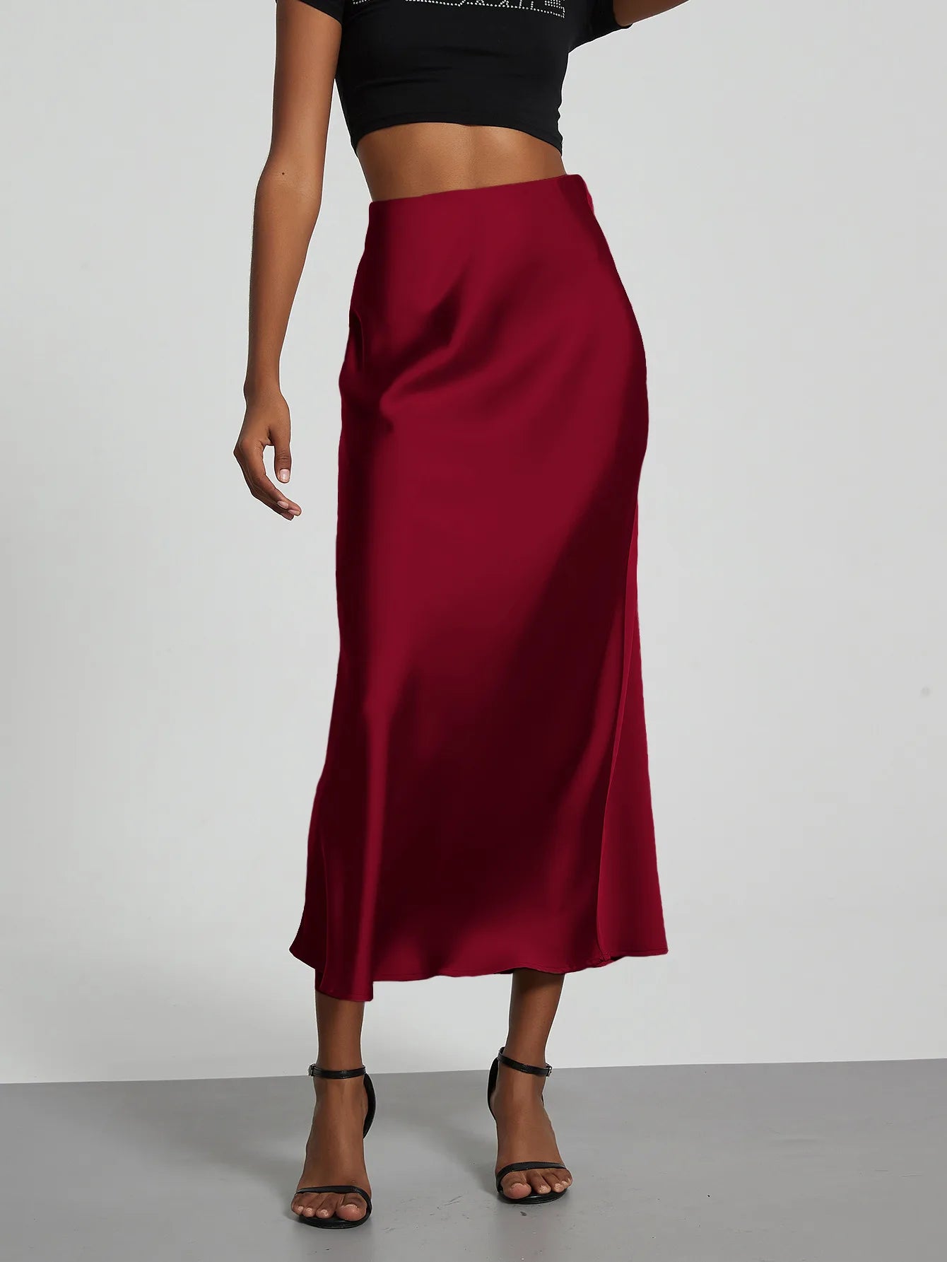 Elegant High Waist Long Satin Skirt