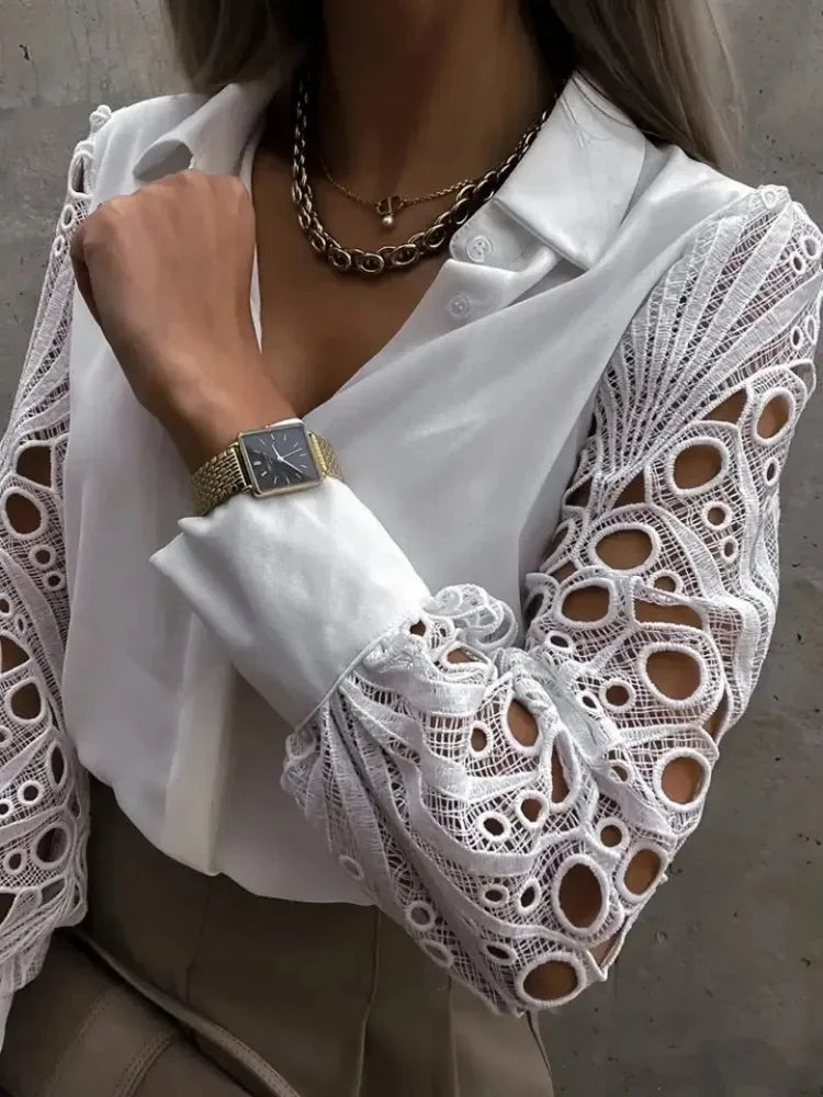 Sexy Lace Long Sleeve Hollow Out Blouse