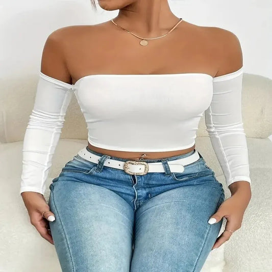 Women's Off-Shoulder Long-Sleeve Crop Top