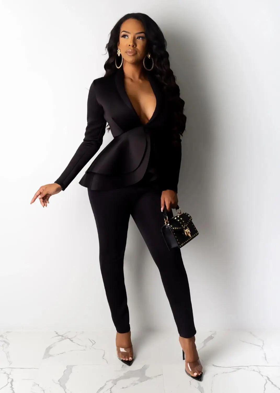Full Sleeve Blazer Pencil Pants Two Piece Suit Set