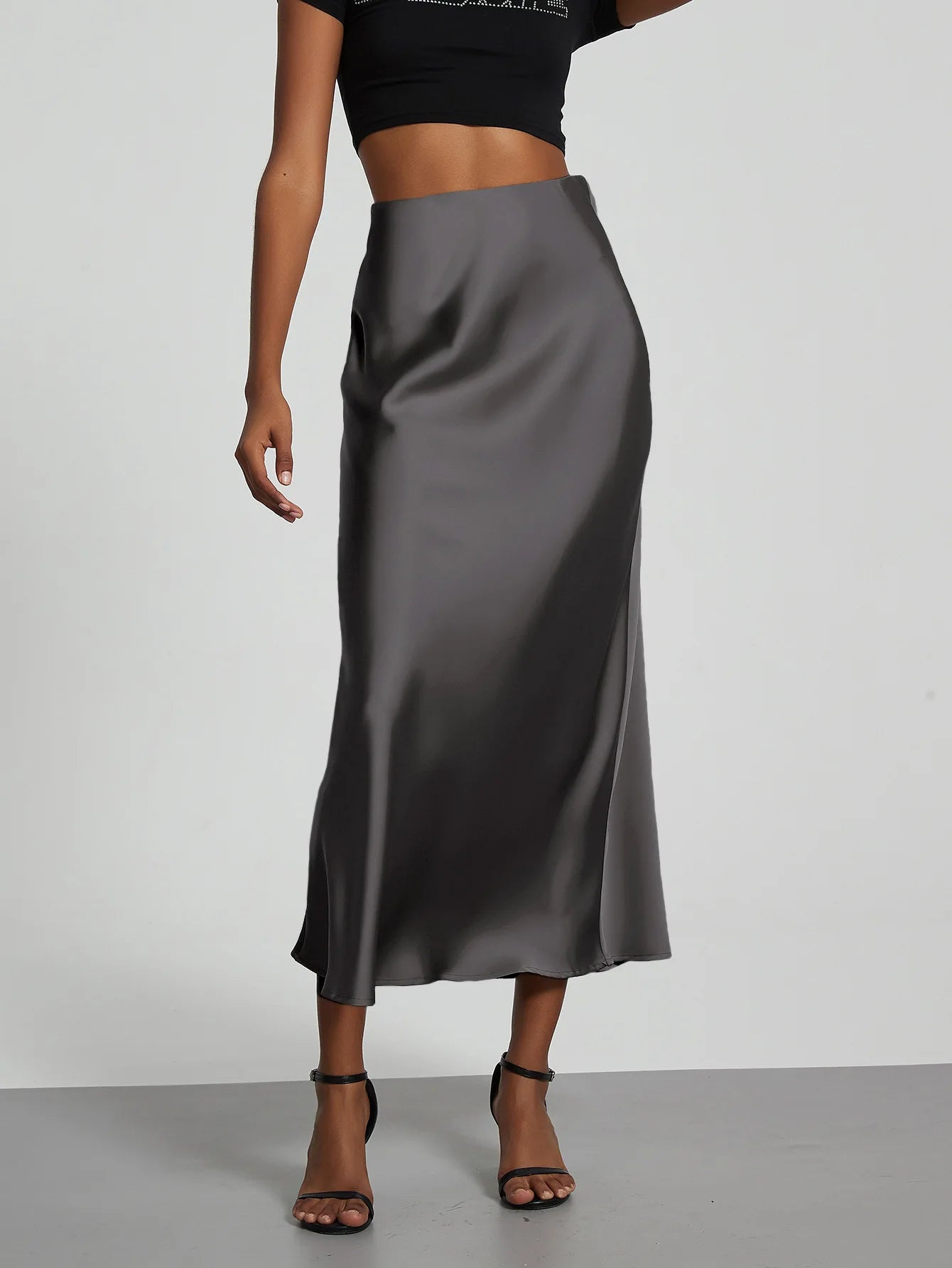 Elegant High Waist Long Satin Skirt