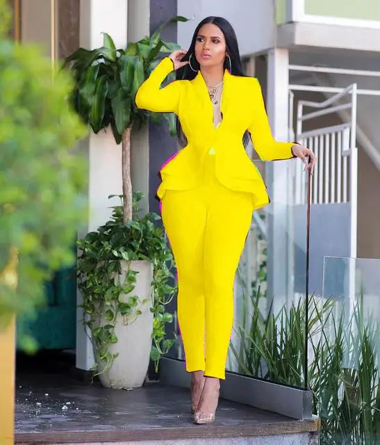 Full Sleeve Blazer Pencil Pants Two Piece Suit Set