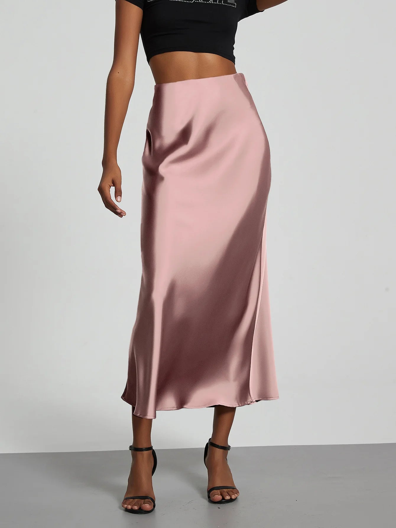 Elegant High Waist Long Satin Skirt