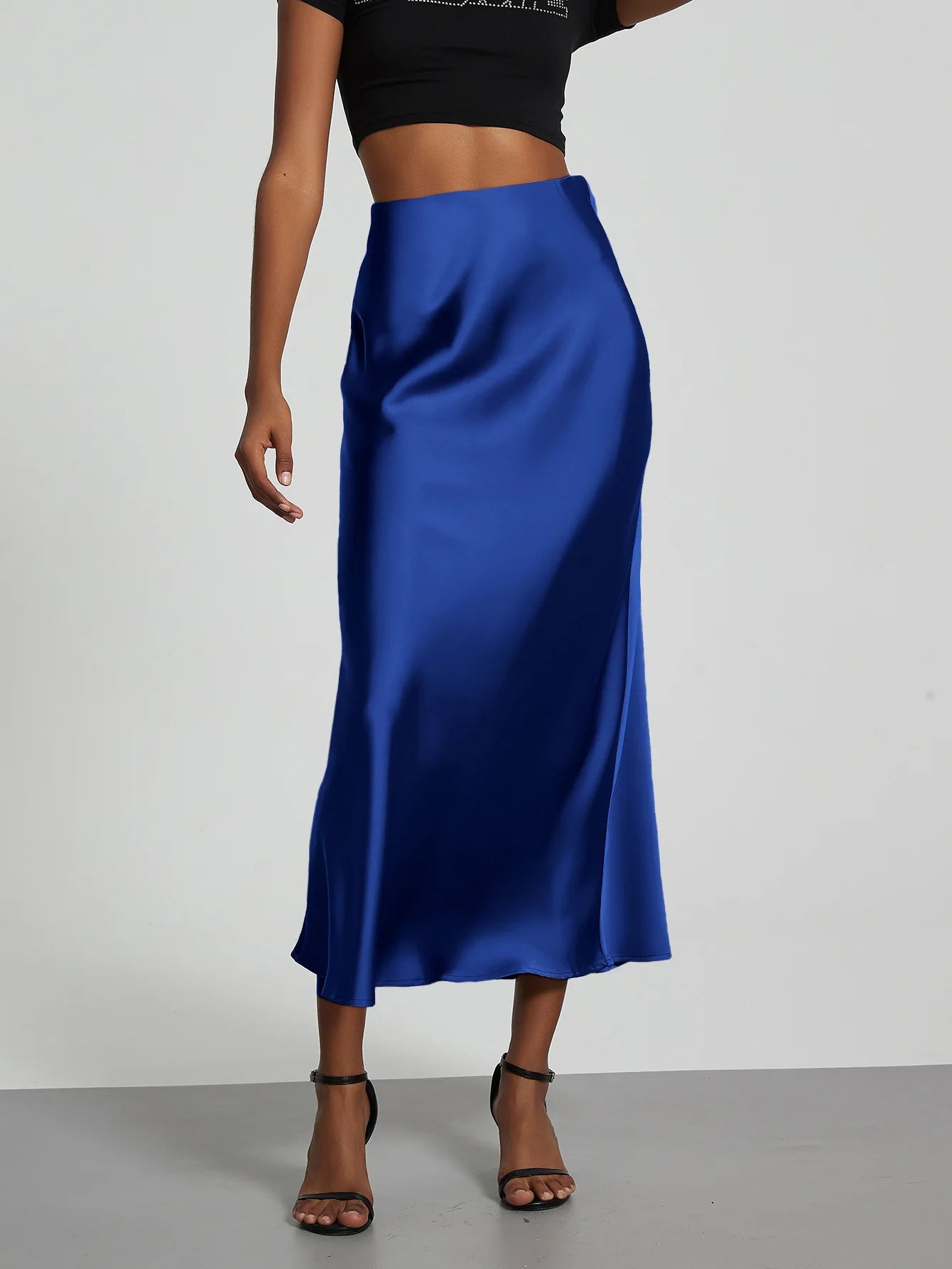 Elegant High Waist Long Satin Skirt