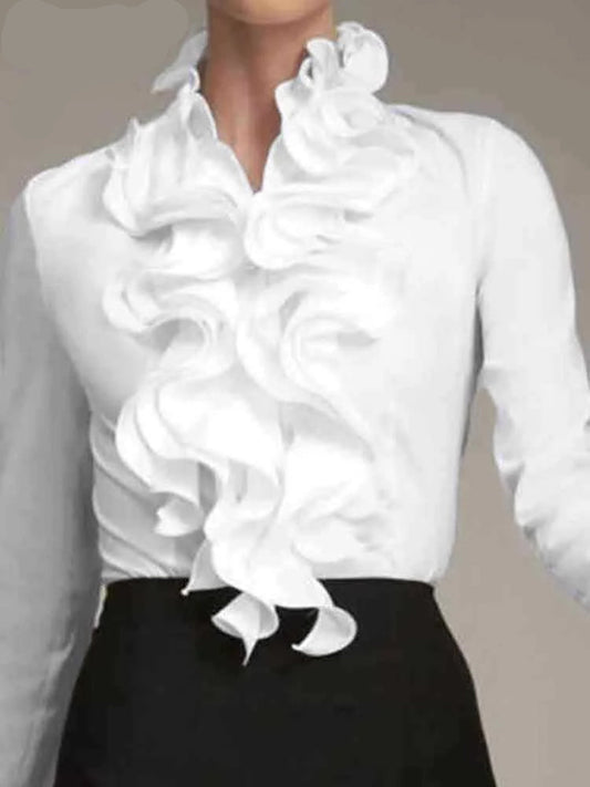 Elegant Long-Sleeved Ruffles  Blouse