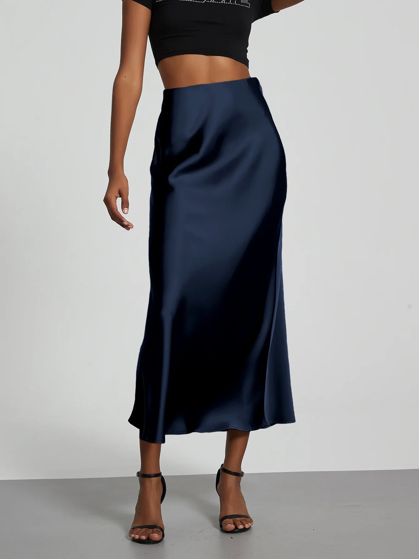 Elegant High Waist Long Satin Skirt