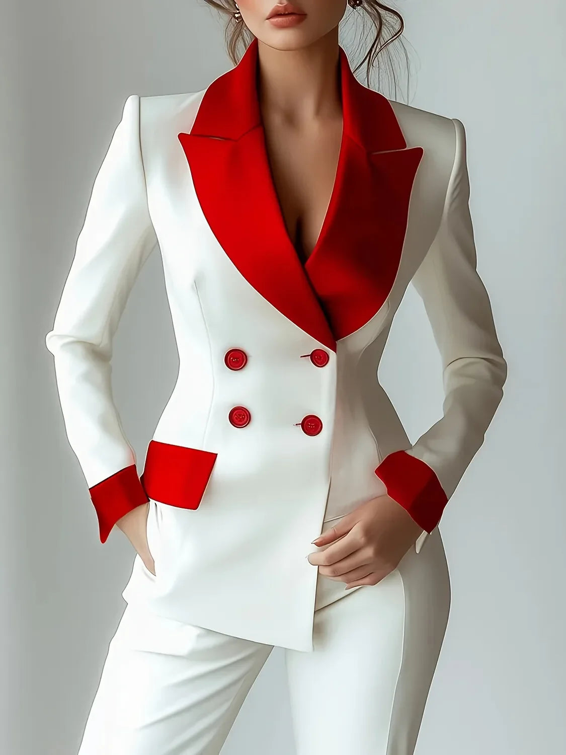 Elegant Double Breasted Notched Collar Blazer Jacket