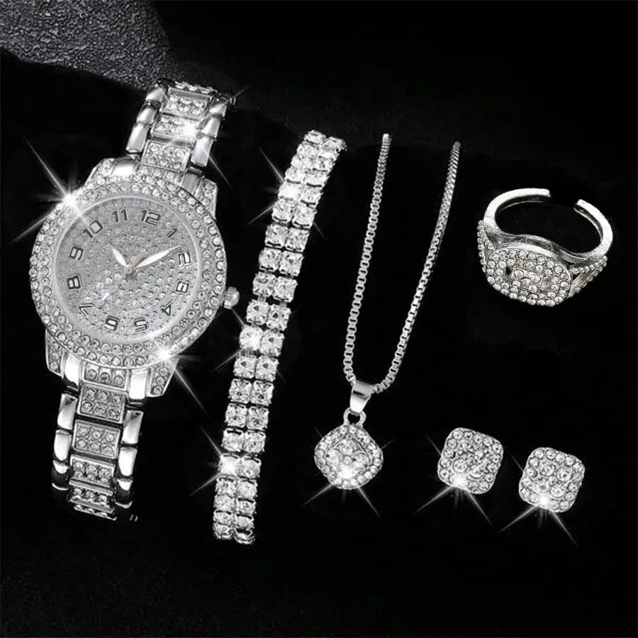6pcs Elegant Crystal Quartz Wristwatch