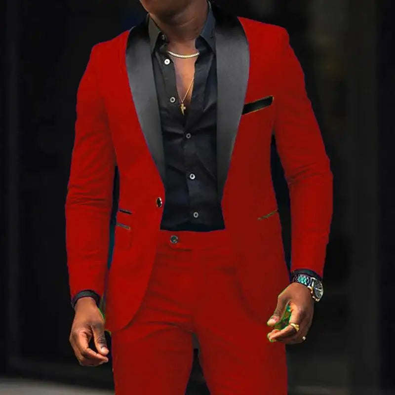 Men's New Fashion Two-piece, Slim-fit Side Slit Single-button Suit Jacket+trousers