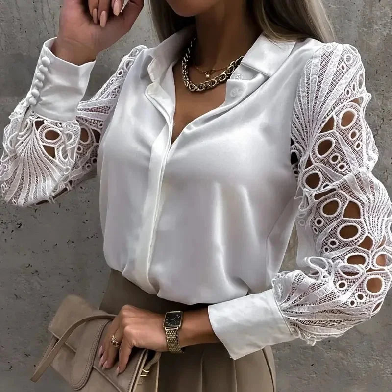 Sexy Lace Long Sleeve Hollow Out Blouse