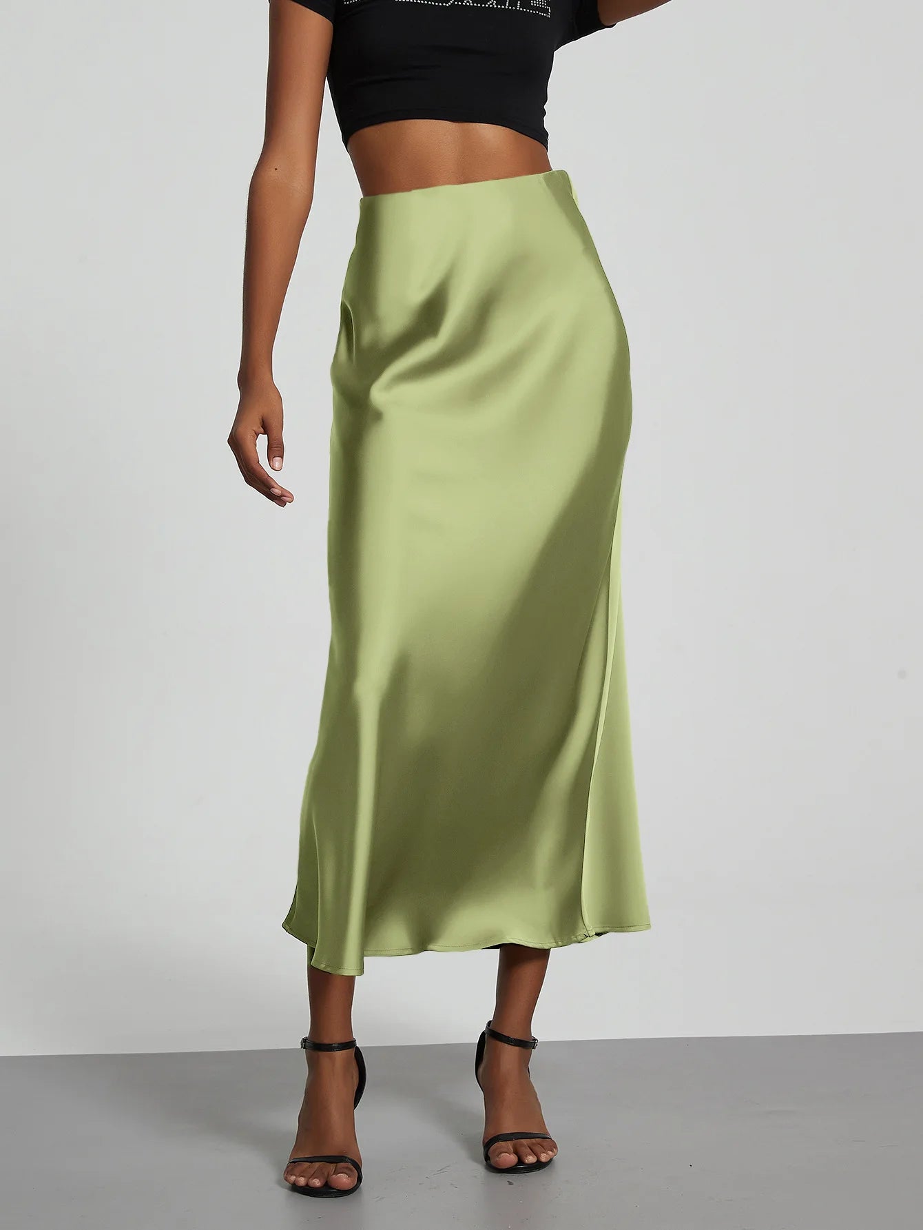 Elegant High Waist Long Satin Skirt