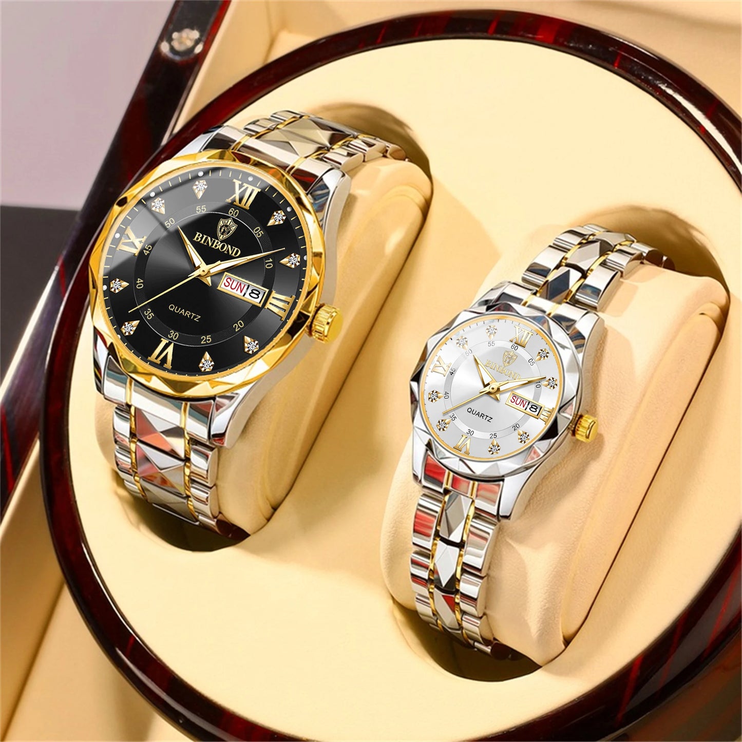 2pcs/set Couples Fashion Stainless Steel  Watches