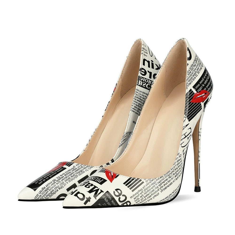 Graffiti Fashion Pointed Toe Stiletto Heels