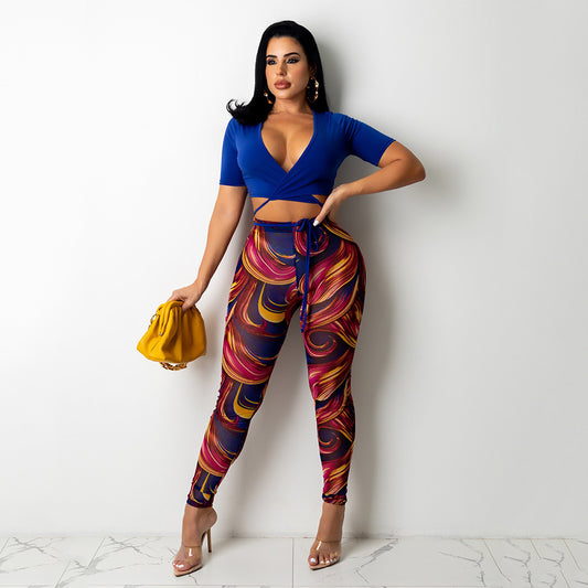 Sexy Printed Trousers Women Two-Piece Suit
