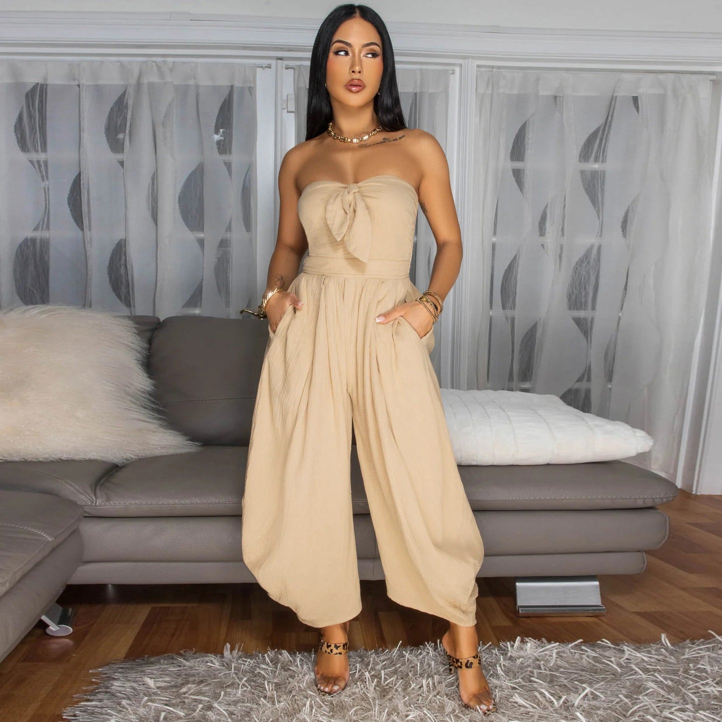 Women's Chest Wrap Solid Color Romper